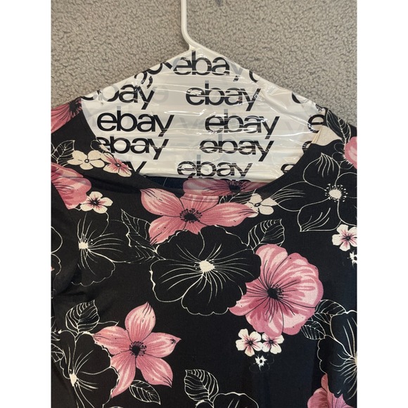 Susan Lawrence Womens Short Sleeve Black  Floral‎ Top Size L - Picture 6 of 7